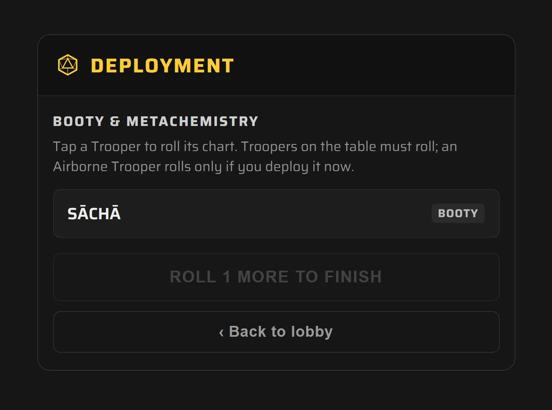 The deployment roll panel for Booty and MetaChemistry