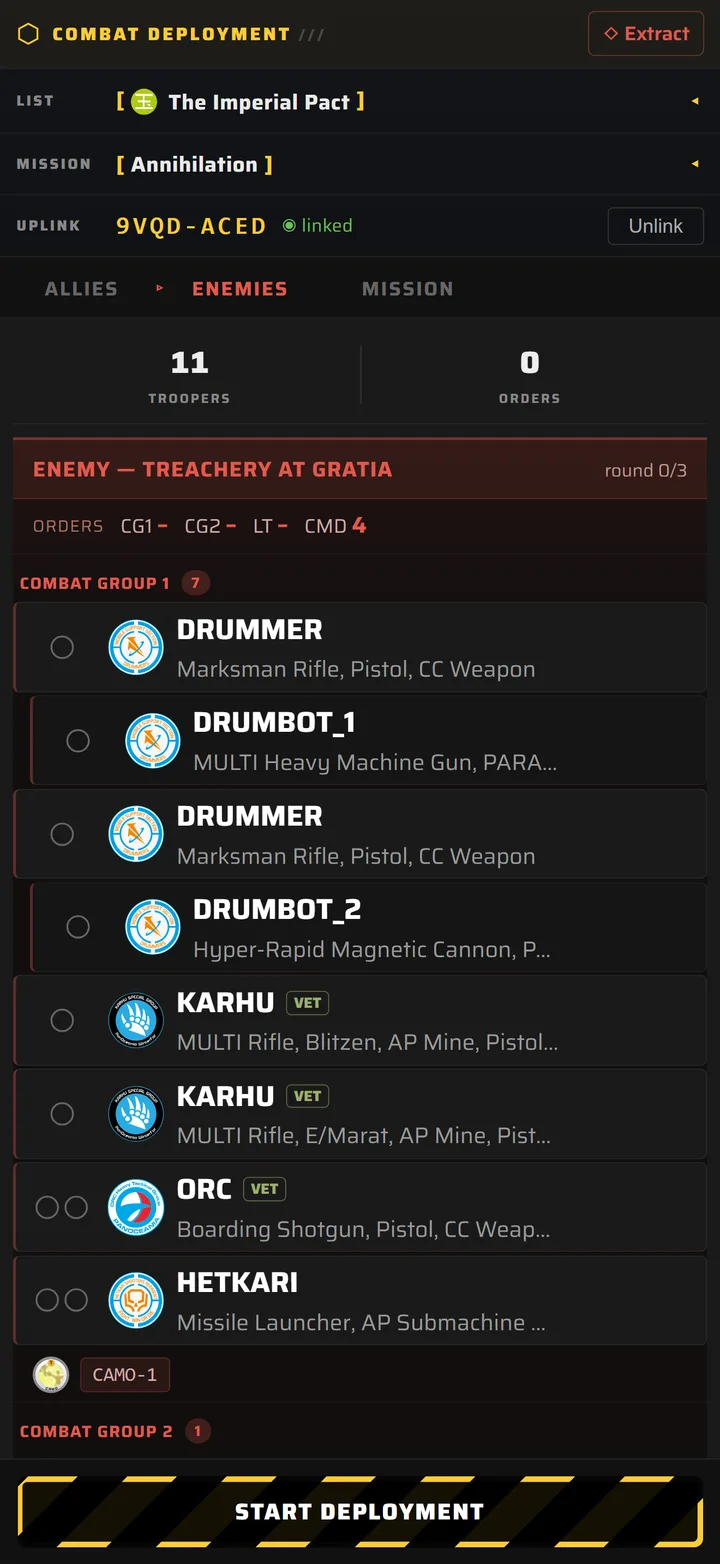 The opponent's army view