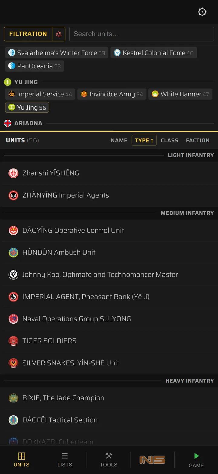 Filtering units by sectorial