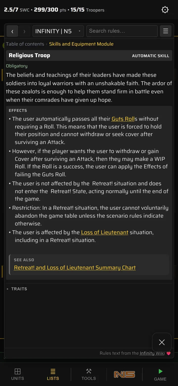 The in-app rules reference showing a skill